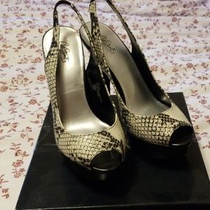 City Streets Snake Skin sling back peep toes